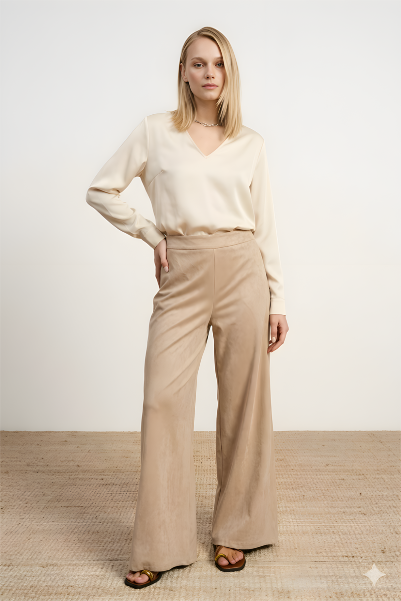 PANTALÓN DE PIERNA ANCHA COLOR BEIGE